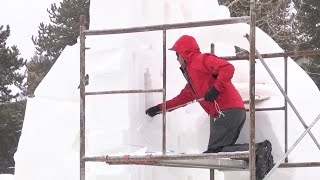 Enormous snow sculptures occupy downtown Breckenridge [upl. by Allesig]