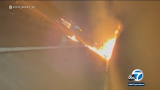 Video shows harrowing rescue on 91 Freeway after fiery crash kills 1 injures 4 in Riverside  ABC7 [upl. by Noiwtna416]