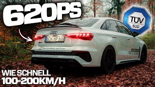 WIE SCHNELL IST ER 100200kmh IM 620PS AUDI RS3 8Y MIT TÜV ZULASSUNG  LEGAL MIT EINTRAGUNG [upl. by Soneson851]