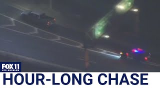 Hourlong police chase across LA Orange counties involving possible stolen truck [upl. by Azeel398]