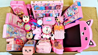 Cute Pink Stationary amp Gadgets🤩Popit Board Watch Geometry Sharpener Eraser Pencil Box Pen [upl. by Grefe]