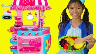 Wendy Pretend Play w Hello Kitty Kitchen ampTea Party Kids Food Toys [upl. by Ledif]