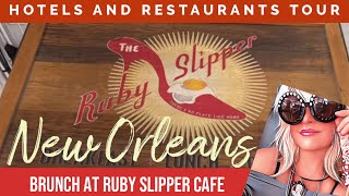 New Orleans walk around by Harrahs Riverwalk Brunch at The Ruby Slipper Cafe [upl. by Ecnarrat229]