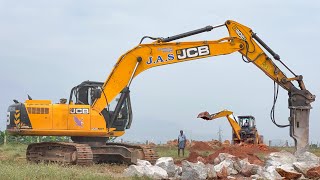 JCB 205 Excavator Breaking to Remove unwanted Rocks private Land and Manitou Jcb plough for farming [upl. by Tobit574]