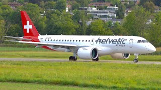 FIRST VISIT Helvetic Airways Embraer E190E2 TakeOff at Bern [upl. by Ayotas]