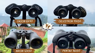 Cason 8X50 Vs Celestron 10X50 Vs Nikon 12X50 Vs Pentax 16X50 Binoculars  Zooming Power Test [upl. by Gnus995]