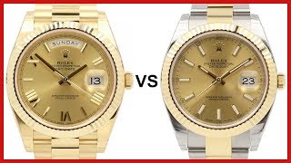 ▶ Rolex DayDate 40 yellow Gold vs Datejust 41 twotone Rolesor COMPARISON [upl. by Erda]