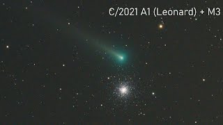 Comet C2021 A1 Leonard meets the globular cluster M3 Comet motion  animation December 3 2021 [upl. by Burnett]