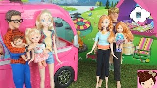 Elsa amp Anna Toddlers go Camping in Barbies Glam Camper [upl. by Ellierim]