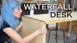 EASY Waterfall Wood Desk  DIY [upl. by Oimetra]