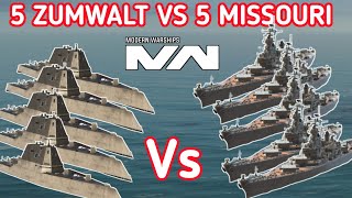 5 USS Zumwalt Vs 5 USS Missouri Gameplay Modern Warships [upl. by Sredna]