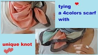 ♥4色の【スカーフの巻き方】ユニークなスカーフの結び目！how to wear a 4 colors scarf with a unique knot [upl. by Anel]