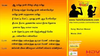 Machan Meesai  Dhill  Tamil Karaoke Songs3mp4 [upl. by Phemia]