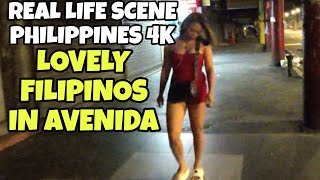 LOVELY FILIPINOS IN NIGHT WALK AVENIDA RIZAL AVENUE STA CRUZ MANILA WALKING TOUR IN PHILIPPINES 4K [upl. by Euqnomod]