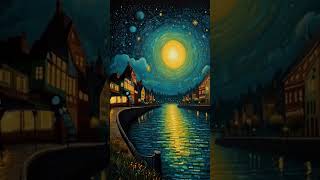 City artai nature magic aiart beautiful travel vangogh night art river city views [upl. by Nador]