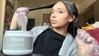 trying overtone vibrant silver hair dye on my brown hair [upl. by Dulcle]