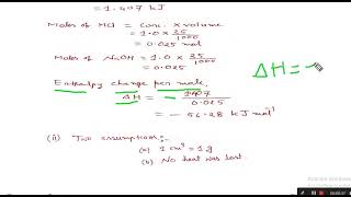 Calculation of enthalpy change per mole of HCl [upl. by Dowlen]