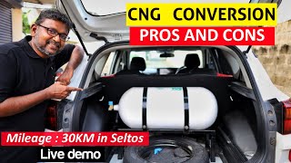 Car CNG Pros and Cons  Conversion எப்படி செய்வார்கள்  Detailed demo  Mileage  Test drive [upl. by Malin983]