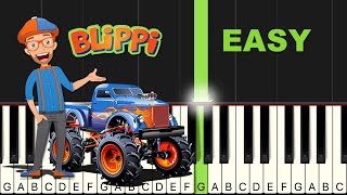 Blippi Monster Truck Theme Easy Piano Tutorial Two Finger [upl. by Relyk]