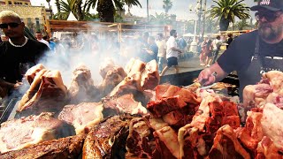 Tons of Black Angus TBone Steaks Street Food in Barcelona Spain MeatampFire Fest [upl. by Norri]