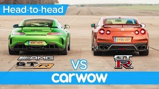 MercedesAMG GT R vs Nissan GTR DRAG RACE ROLLING RACE amp BRAKE TEST  HeadtoHead [upl. by Kacey]