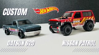 Custom hot wheels 🔥 Datsun 620 y Nissan Patrol Le cambiamos las Llantitas 🔧 [upl. by Channa]