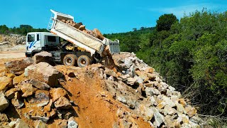 Amazing Land Filling On The Mountain 15T Trucks Unloading Rocks amp Bulldozer D41P Pushing Big Rocks [upl. by Skip19]