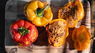 Stuffed Bell Peppers with Ground Beef and Rice  Easy Dinner Recipe [upl. by Anertal14]