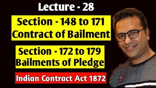 Lecture28 Contract of Bailment amp Pledge Section 148 to 181 Indian Contract Act 1872 [upl. by Vivle]