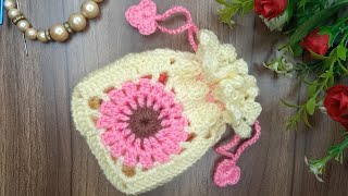 GORGEOUS  ⚡💯💯 New Crochet mini pouch  mini string bag  string bag for beginners crochetABC [upl. by Arraeis]