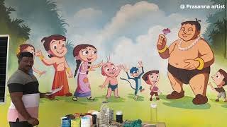 Deeksha Heritage School Chotabheem amp Friends wall Painting The Making tipturArtist Prasanna KGF [upl. by Cho]