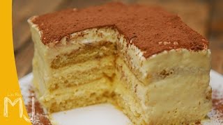 TIRAMISÚ FÁCIL Y RÁPIDO  Con bizcocho genovés y amaretto [upl. by Alleoj]