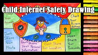 How to draw Child Internet Safety Poster drawing  safer Internet drawing  Online Safety drawing [upl. by Hum]