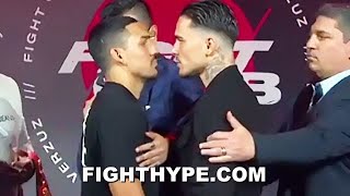 TEOFIMO LOPEZ LOCKS DEATH STARE ON GEORGE KAMBOSOS JR ALL UP IN HIS FACE DURING INTENSE FACE OFF [upl. by Hnil]