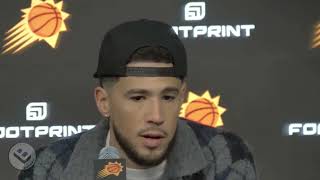 Devin Booker On 138122 Loss Vs Knicks Jalen Brunson quotHes a Tough Coverquot amp Relationship w KAT [upl. by Binky]