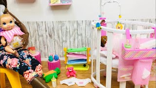 DIY MINIATURE BABY DOLL PRODUCTS  round baby crib baby Mobile bib diapers toys and MORE [upl. by Lusty]