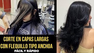 Corte en capas largas muy fácil y rápido con flequillo tipo anchoa  Betty Lazcano [upl. by Anwahsal661]