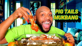 PIG TAILS AND GREENS SOULFOOD MUKBANG 먹방  EATING SHOW 먹방  EXOTIC FOODS [upl. by Aihsined]