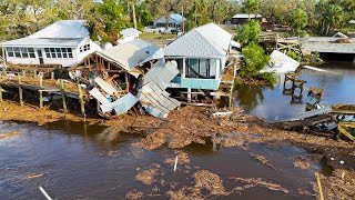 Hurricane Helene Aftermath In Steinhatchee Florida  Storm Surge  4K Drone [upl. by Gerardo]