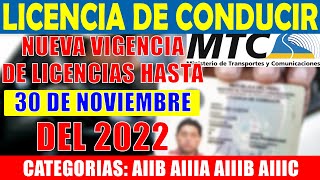 📢 MTC AMPLIA VIGENCIA DE LICENCIAS DE CONDUCIR HASTA EL 30 DE NOVIEMBRE DEL 2022  evita multas [upl. by Stephani]