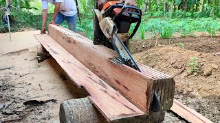 Cara terbaik membuat papan cor dari batang kayu kelapa menggunakan gergaji mesin [upl. by Hanny]