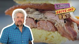 Guy Fieri Eats a Whole Hog Sandwich in Santa Barbara  Diners DriveIns and Dives  Food Network [upl. by Blackwell]