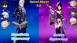 50 C0 Neuvillette Hypercarry amp C0 Raiden Hypercarry Spiral Abyss Floor 12 Full Star [upl. by Amadis]