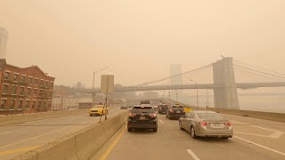 New York Driving Experience 4 • City in smoke from wildfires [upl. by Lema]