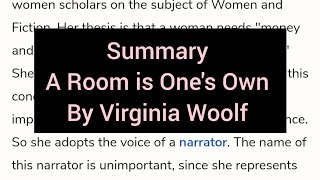 Summary of A Room of Ones Own by WoolfA Room of OneOwn by Virginia Woolf Summary in englishma [upl. by Laina]