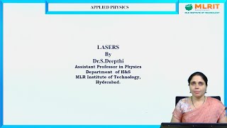 LEC01 Applied Physics  Lasers by Dr S Deepthi [upl. by Trofmoc]