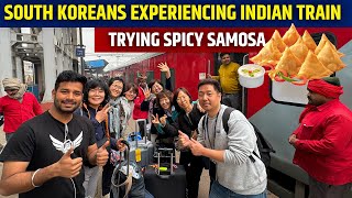 South Koreans in India trying Samosa and enjoying Train Journeys  Marudhar express Journey [upl. by Ennayr]