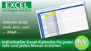 Universell einstellbare ExcelKalendervorlage für 2025 und jedes weitere Jahr [upl. by Arbrab]