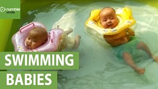 2monthold twin babies enjoy pool time [upl. by O'Dell294]