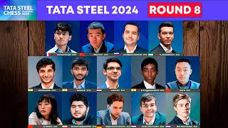 🔴 Round 8  Tata Steel Chess 2024  Ding Nepom Firouzja Giri Pragg Gukesh Abdusattorov Wei Yi [upl. by Frankel]